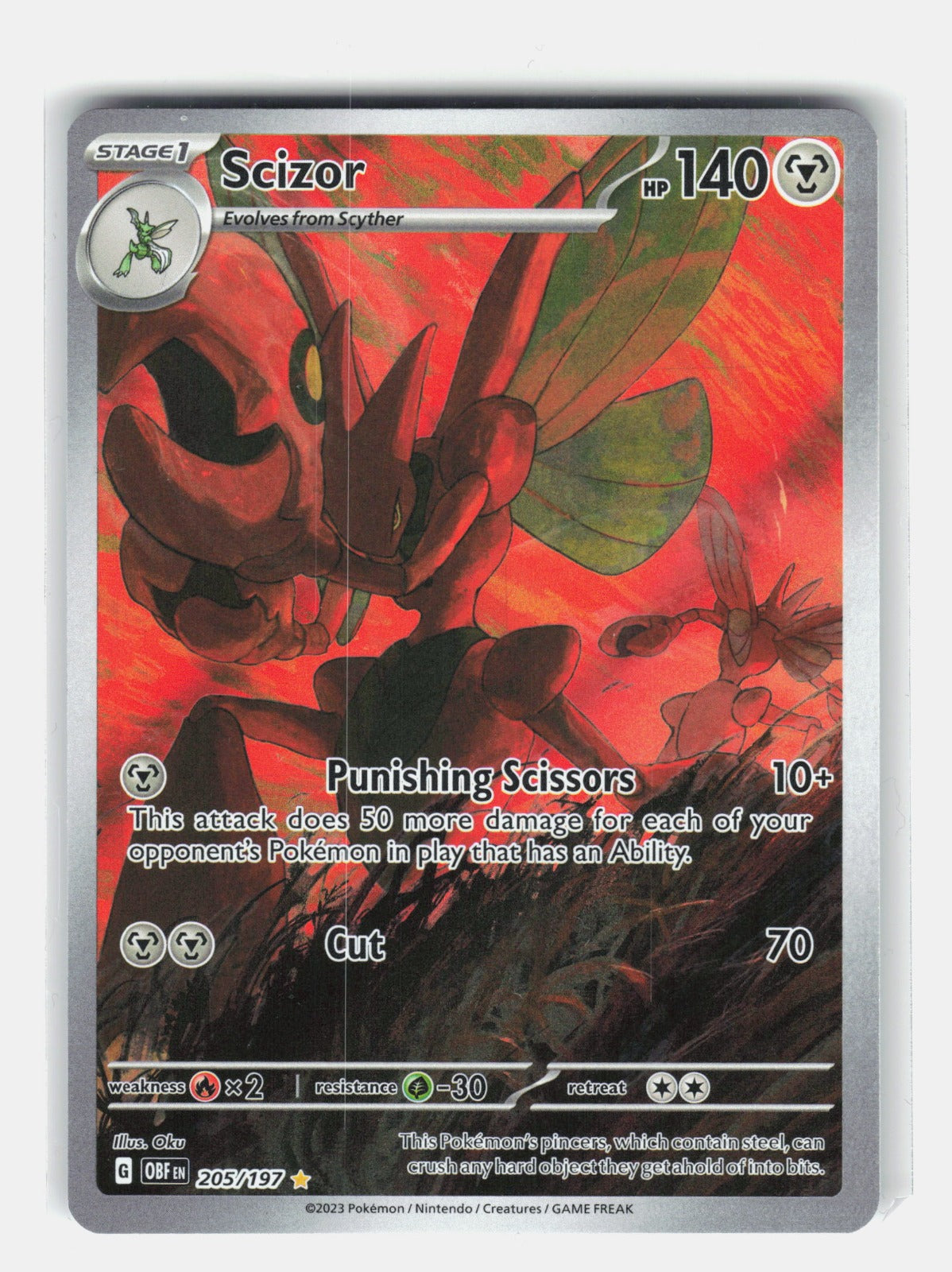 Scizor Holo Illustration Rare SV03: Obsidian Flames 205/197 NM