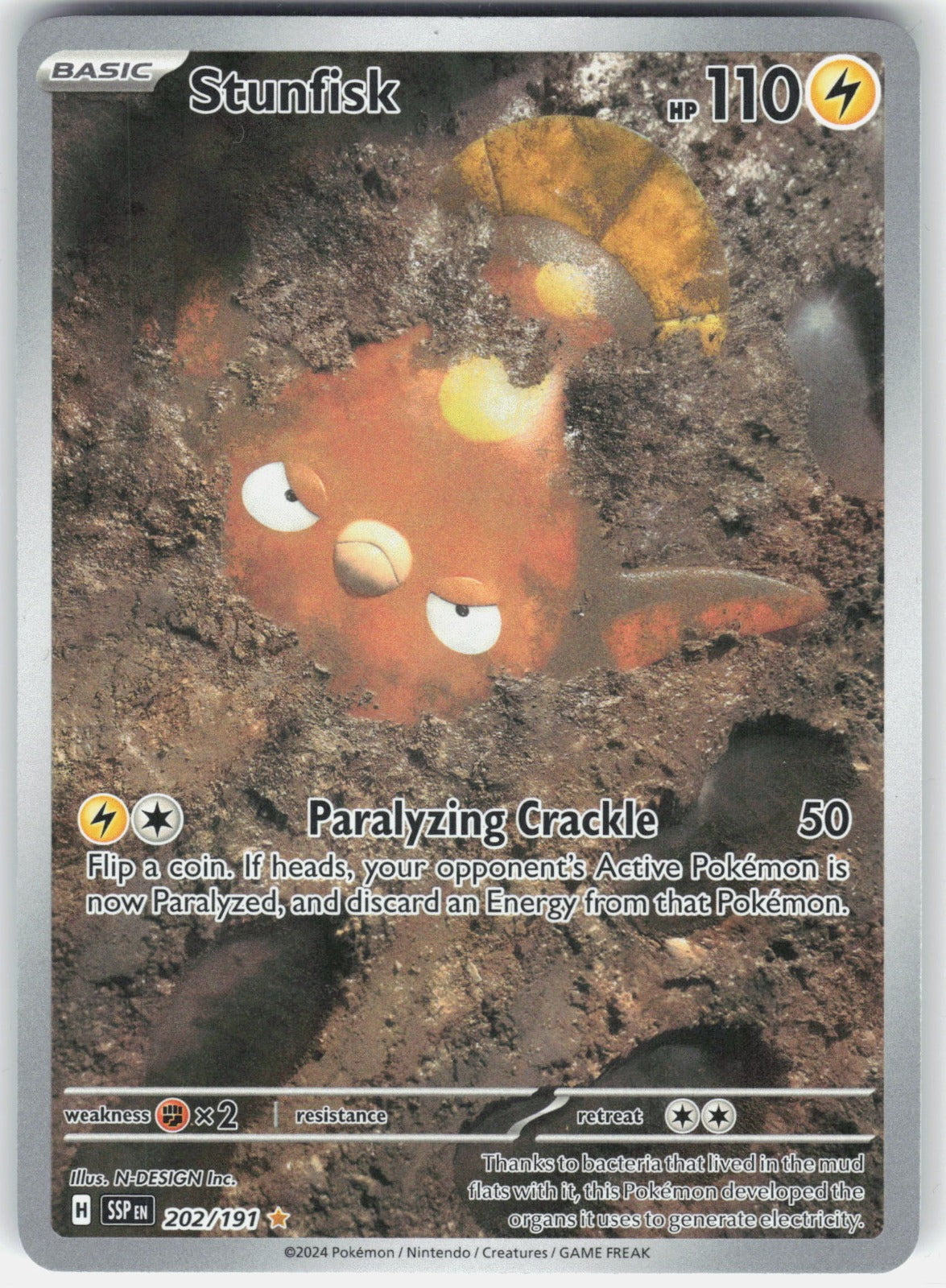 Stunfisk Holo Illustration Rare SV08: Surging Sparks 202/191 NM