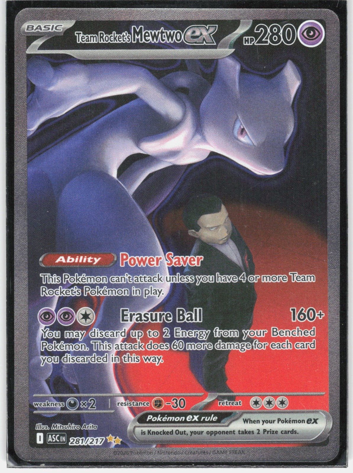 Team Rocket's Mewtwo ex Special Illustration Rare ME: Ascended Heroes 281/217 NM