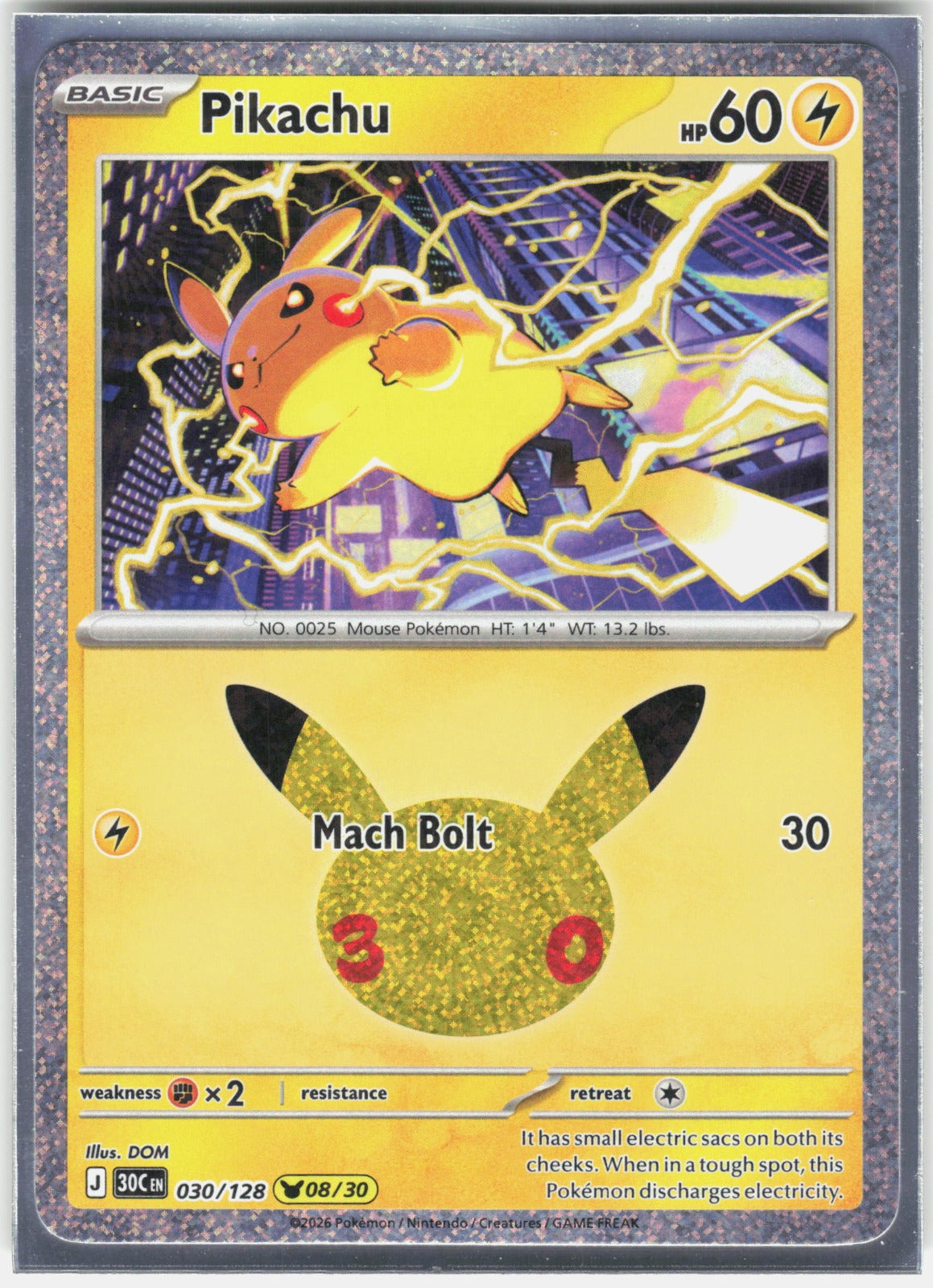 Pikachu Holo Pikachu Rare ME: 30th Celebration 030/128 NM
