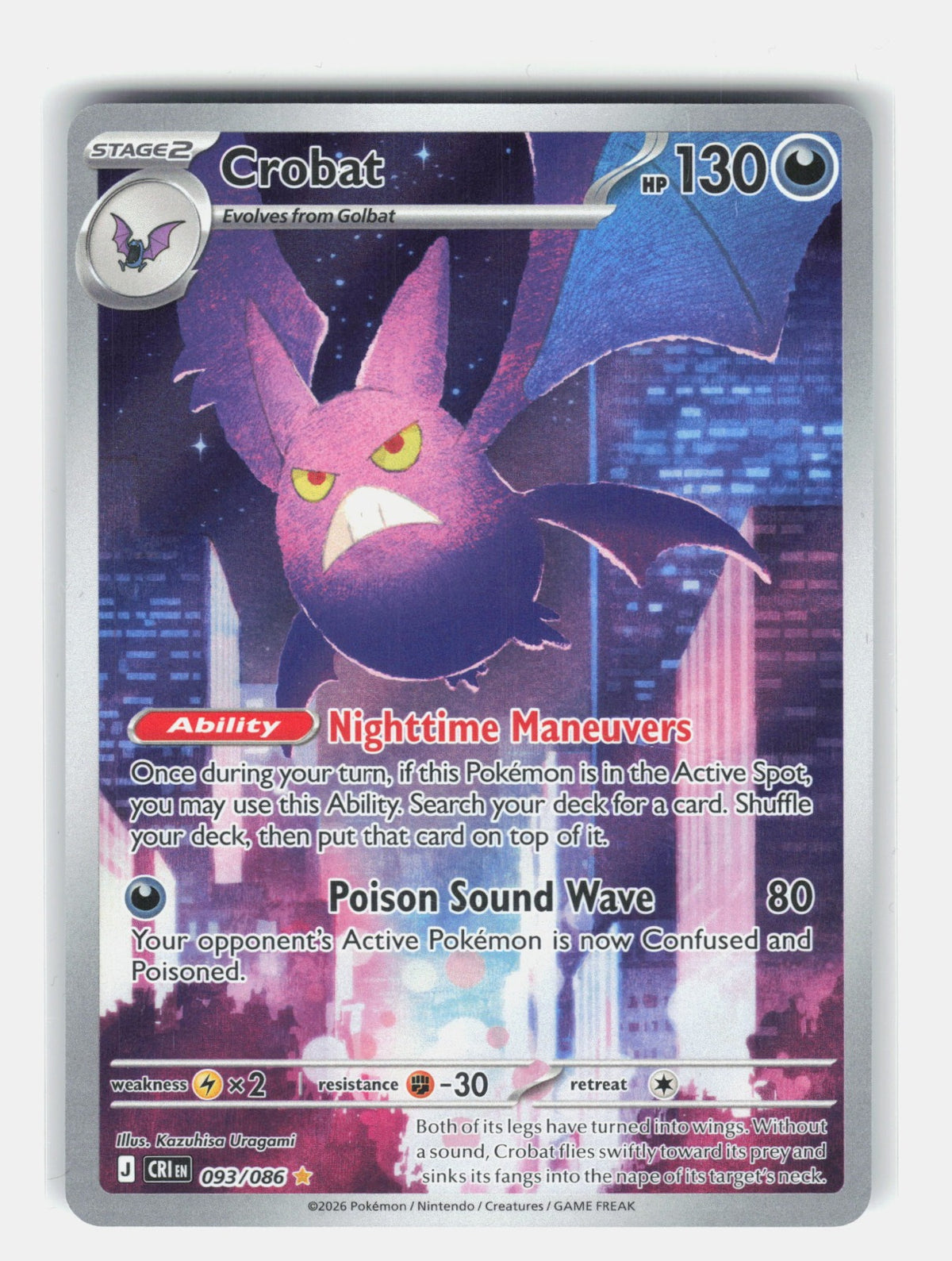 Crobat Holo Illustration Rare ME04: Chaos Rising 093/086 NM