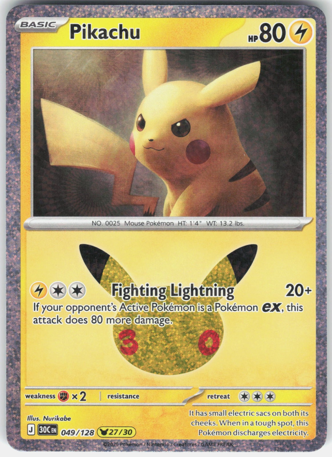 Pikachu Pikachu Rare ME: 30th Celebration 049/128 NM