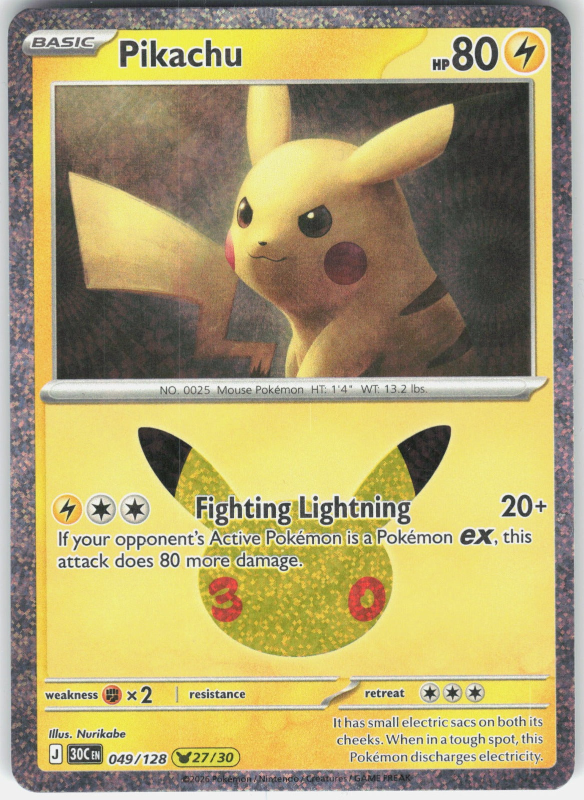 Pikachu Pikachu Rare ME: 30th Celebration 049/128 NM