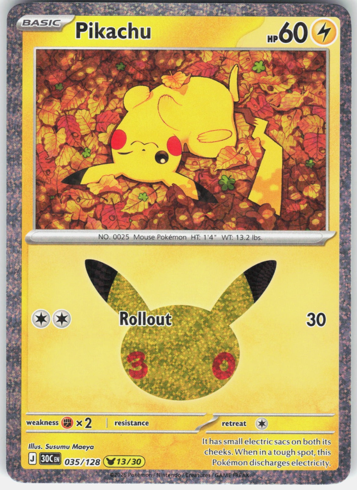 Pikachu Holo Pikachu Rare ME: 30th Celebration 035/128 NM