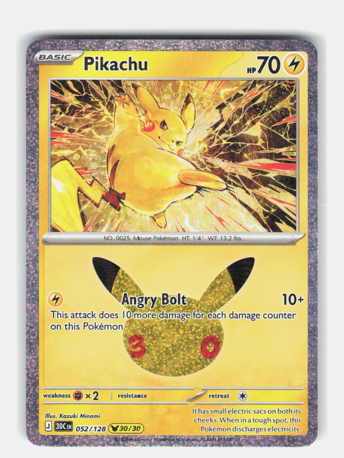 Pikachu Holo Pikachu Rare ME: 30th Celebration 052/128 NM