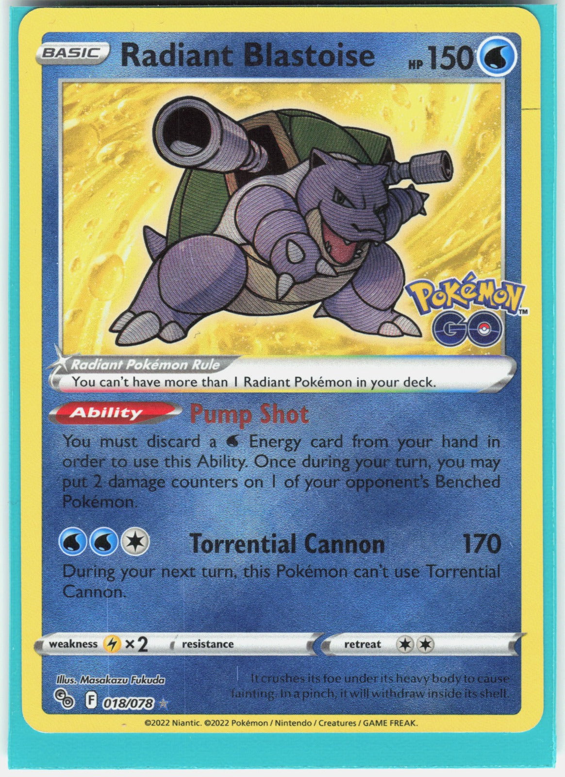 Radiant Blastoise Holo Radiant Rare Pokemon GO 018/078 NM