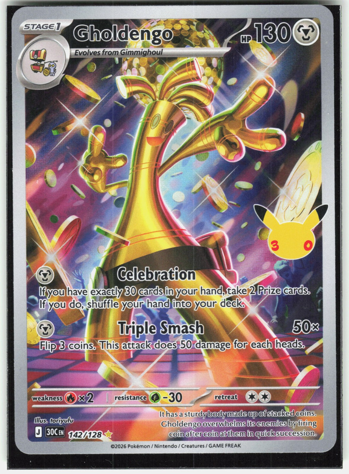 Gholdengo Holo Illustration Rare ME: 30th Celebration 142/128 NM