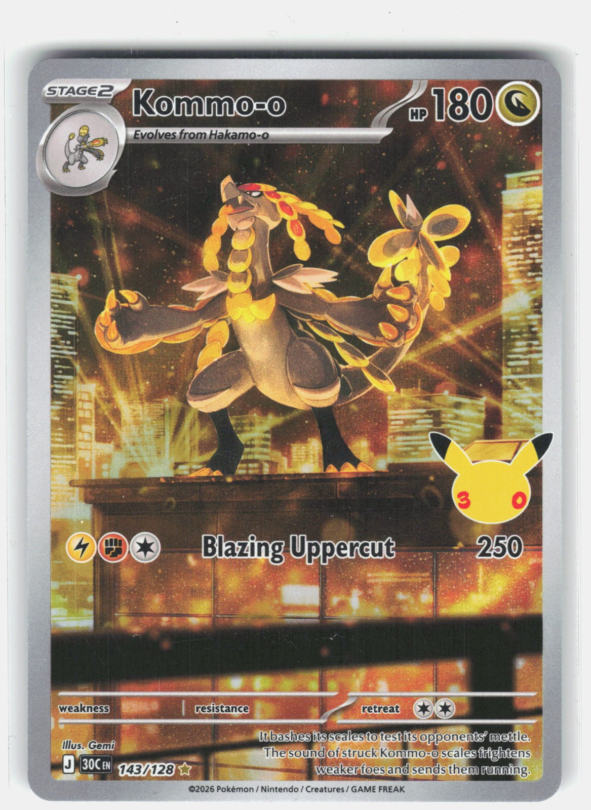 Kommo-o Holo Illustration Rare ME: 30th Celebration 143/128 NM