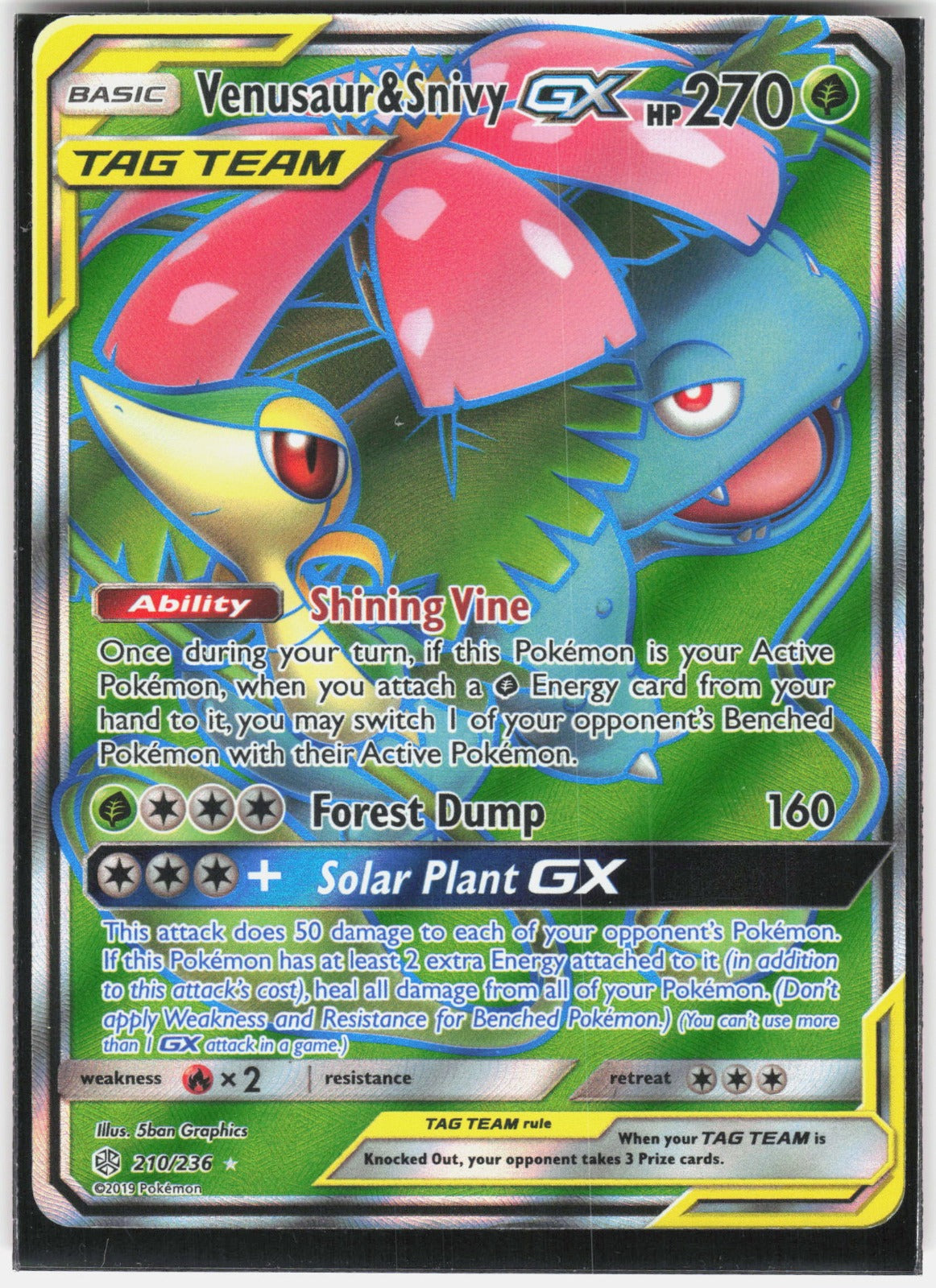 Venusaur & Snivy GX (Full Art) Holo Ultra Rare SM - Cosmic Eclipse 210/236 NM