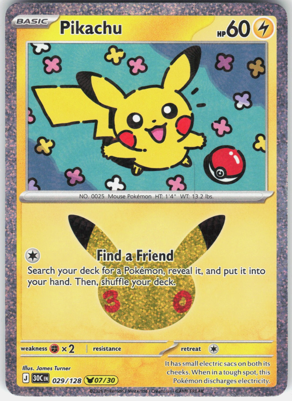 Pikachu Holo Pikachu Rare ME: 30th Celebration 029/128 NM