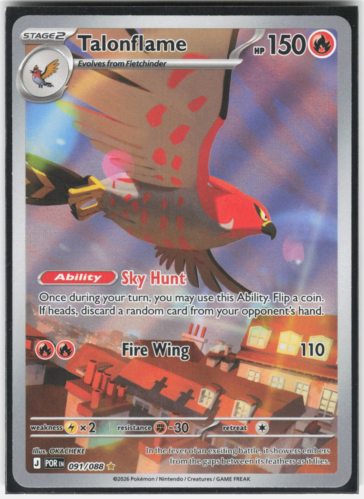 Talonflame Holo Illustration Rare ME03: Perfect Order 091/088 NM