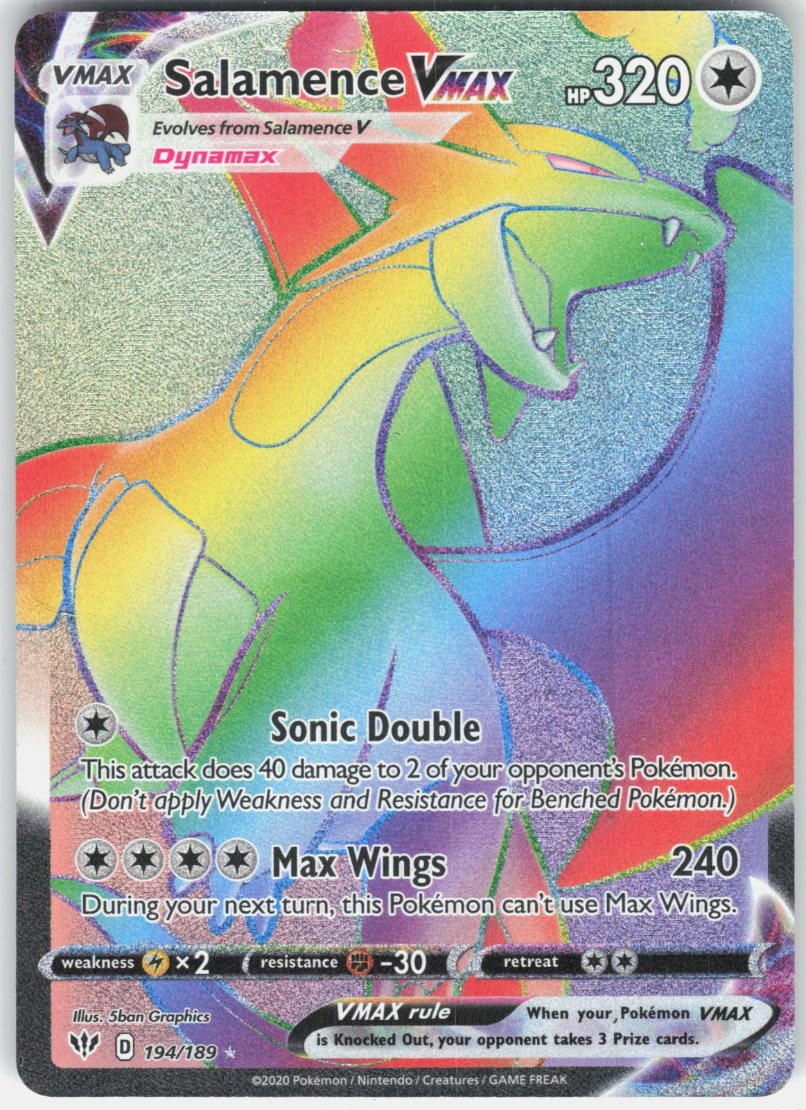 Salamence VMAX (Secret) Holo Secret Rare SWSH03: Darkness Ablaze 194/189 NM