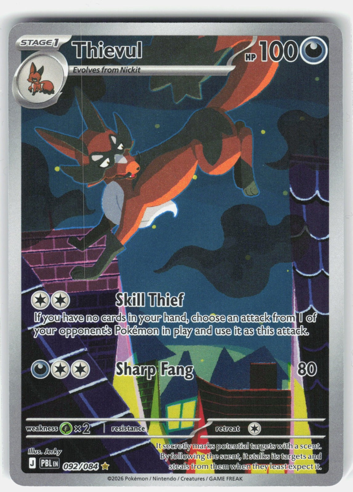 Thievul Holo Illustration Rare ME05: Pitch Black 092/084 NM