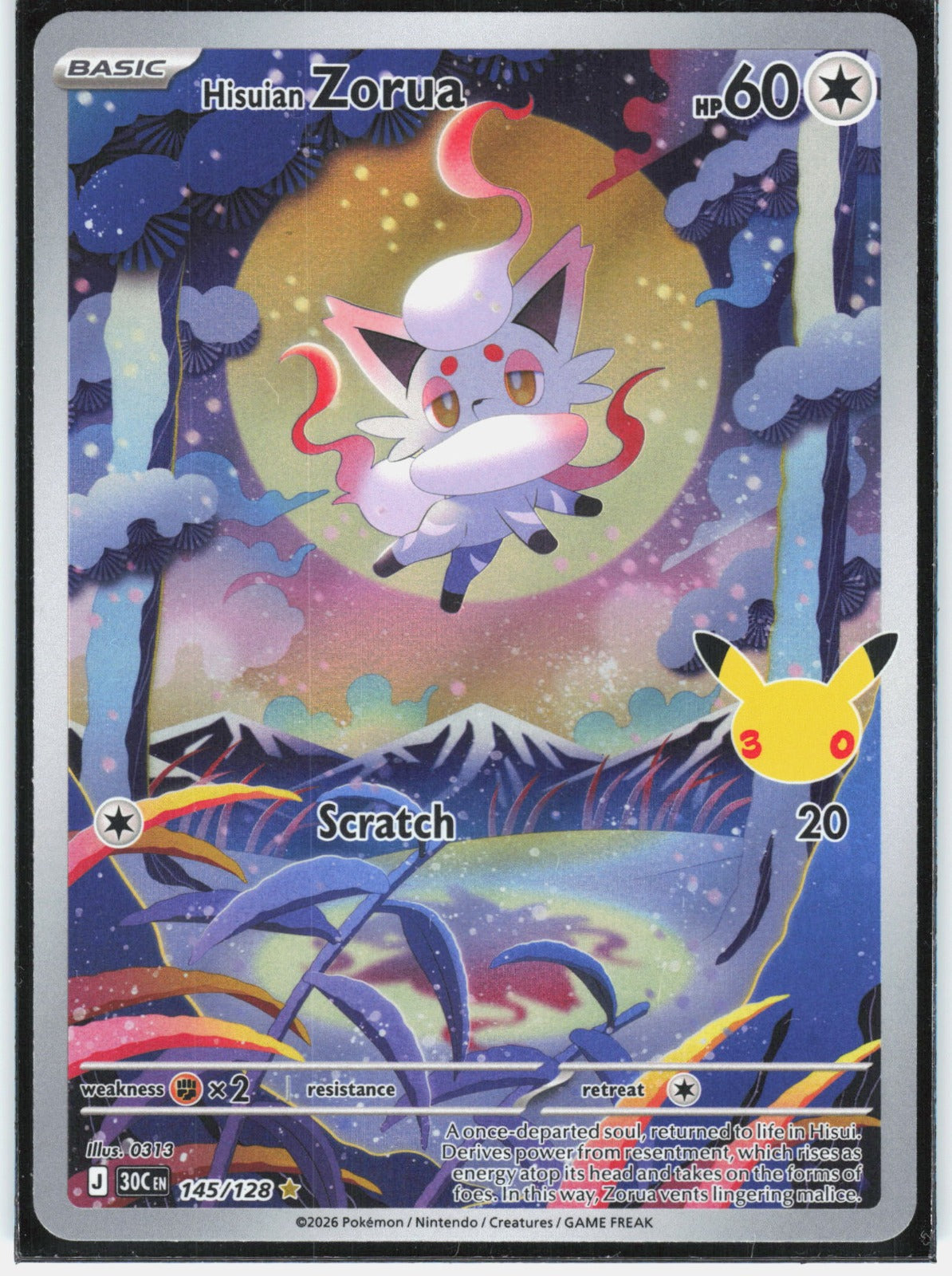 Hisuian Zorua Illustration Rare ME: 30th Celebration 145/128 NM