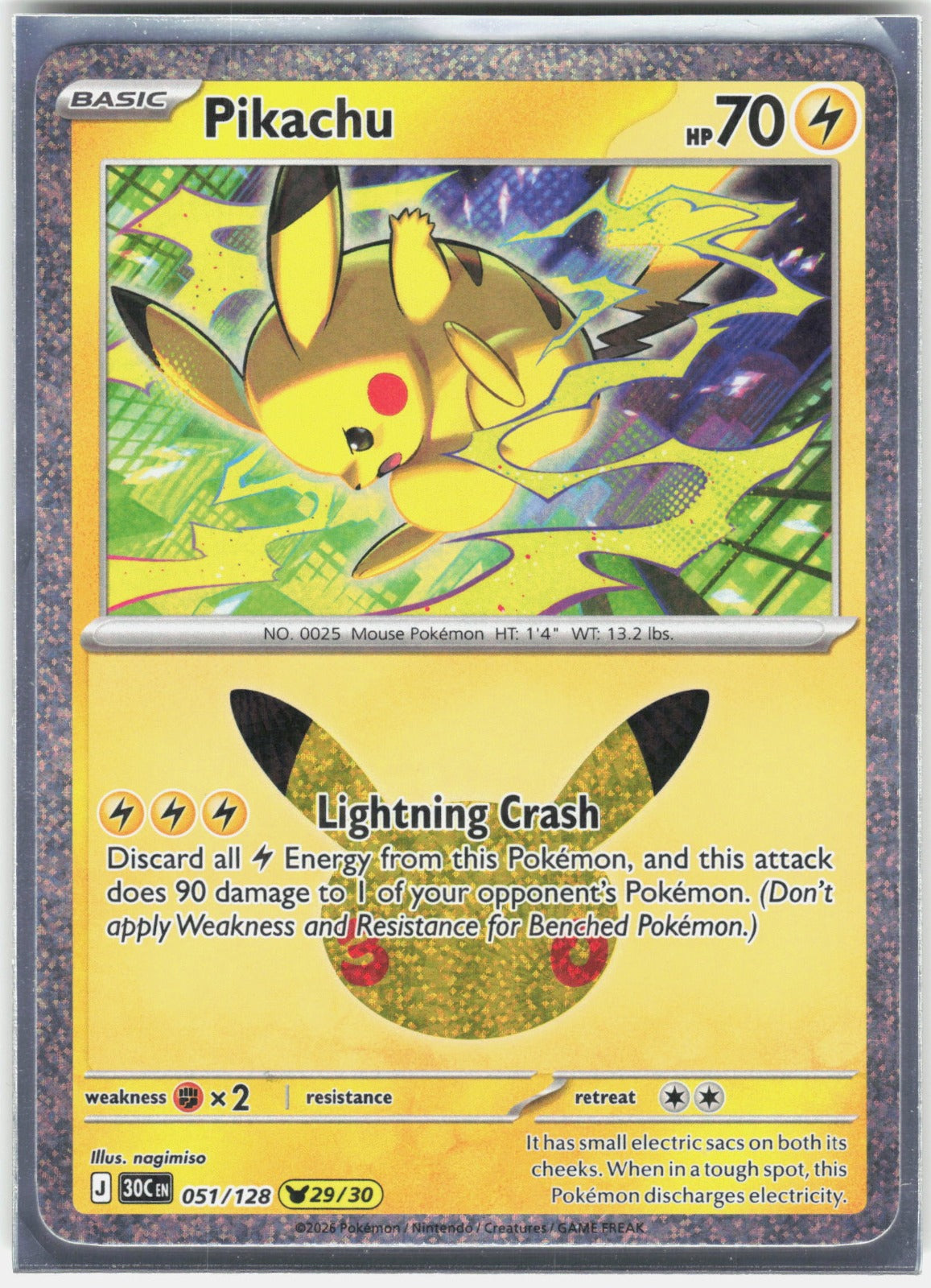 Pikachu Holo Pikachu Rare ME: 30th Celebration 051/128 NM