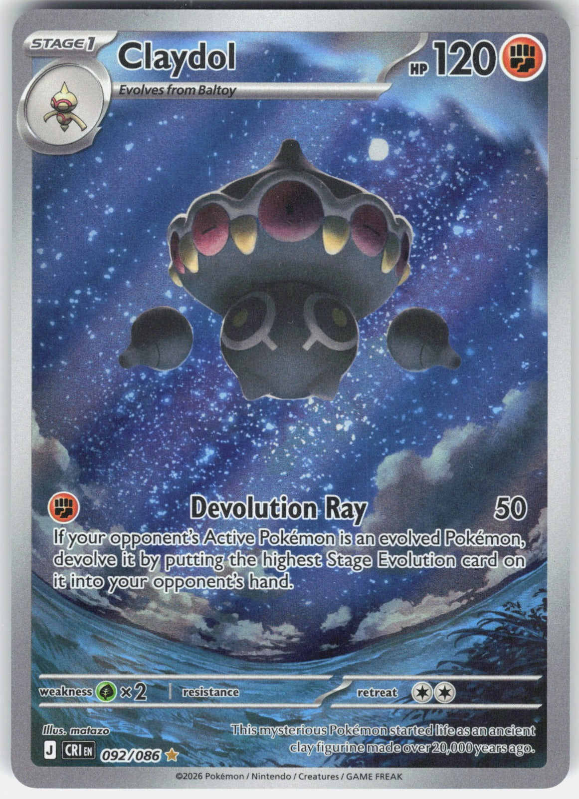 Claydol Holo Illustration Rare ME04: Chaos Rising 092/086