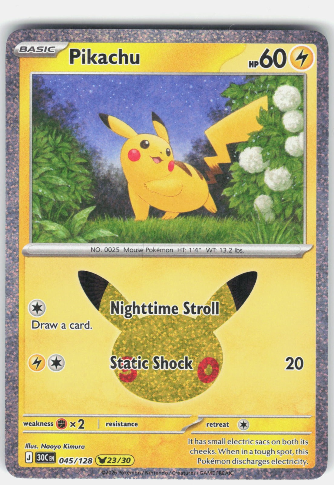 Pikachu Holo Pikachu Rare ME: 30th Celebration 045/128 NM