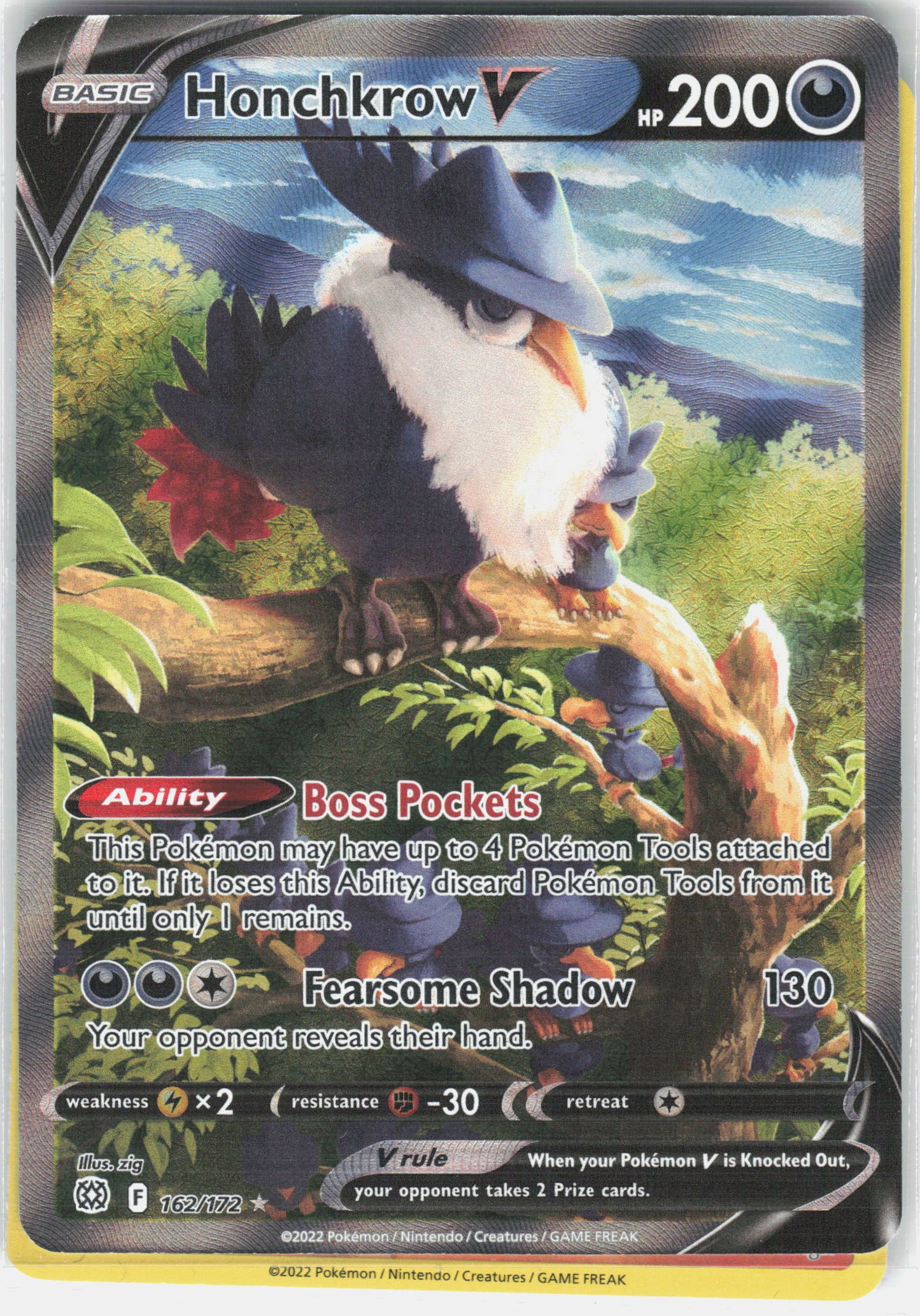 SWSH09: Brilliant Stars #162/172 Honchkrow V (Alternate Full Art)