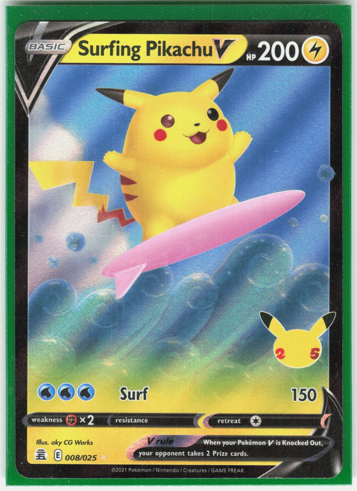 Surfing Pikachu V Holo Ultra Rare Celebrations 008/025 NM