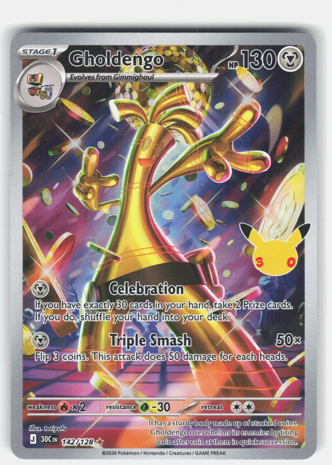 Gholdengo Holo Illustration Rare ME: 30th Celebration 142/128 NM