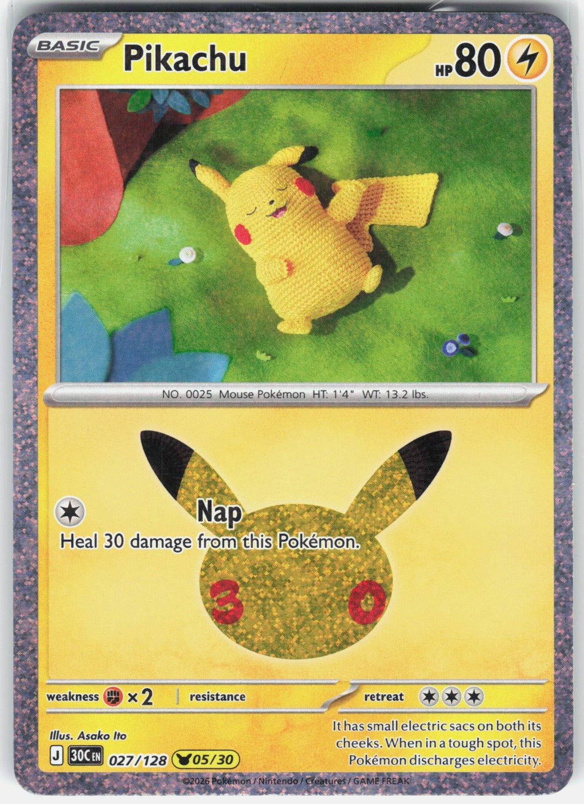 Pikachu Holo Pikachu Rare ME: 30th Celebration 027/128 NM