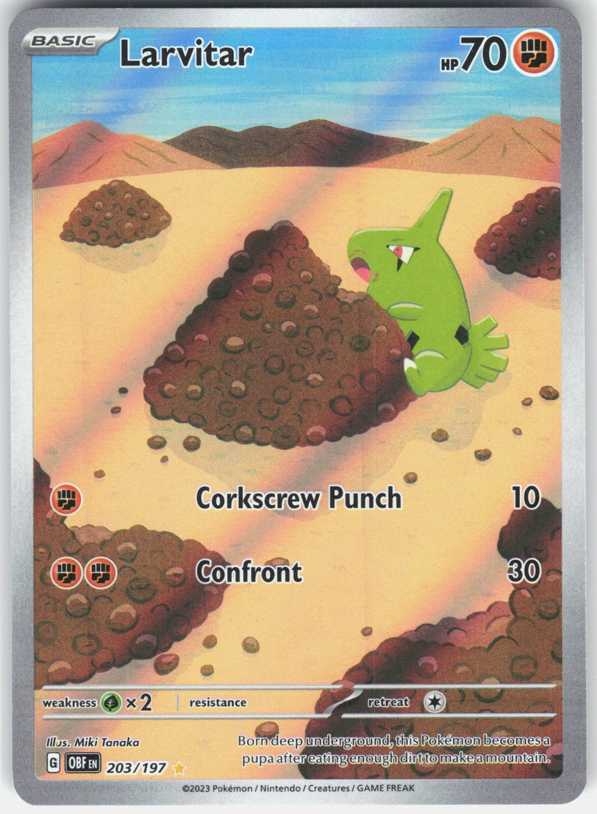 Larvitar Holo Illustration Rare SV03: Obsidian Flames 203/197 NM
