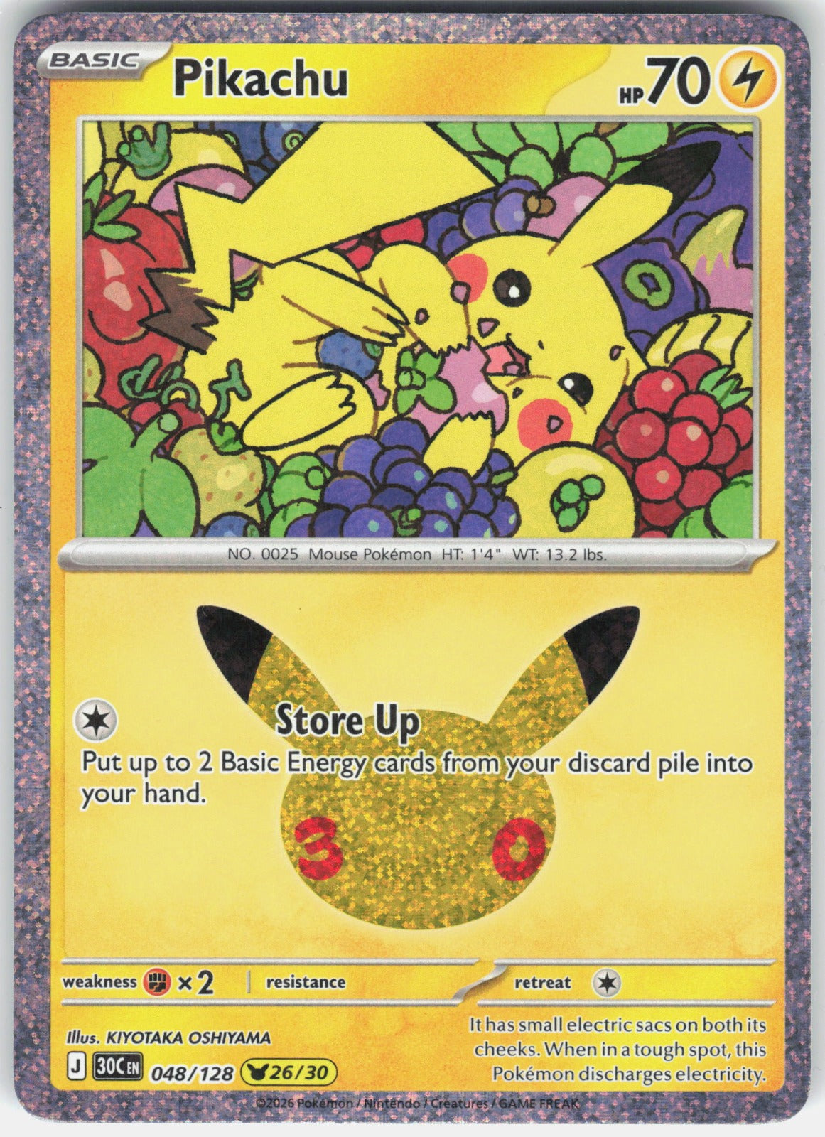 Pikachu Holo Pikachu Rare ME: 30th Celebration 048/128 NM