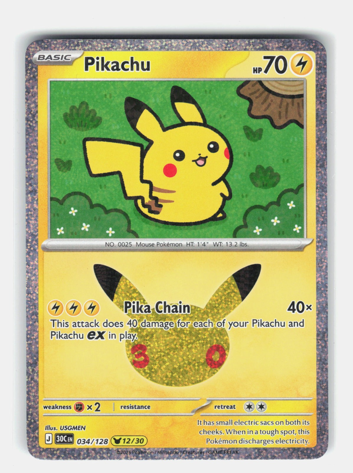 Pikachu Pikachu Rare ME: 30th Celebration 034/128 NM