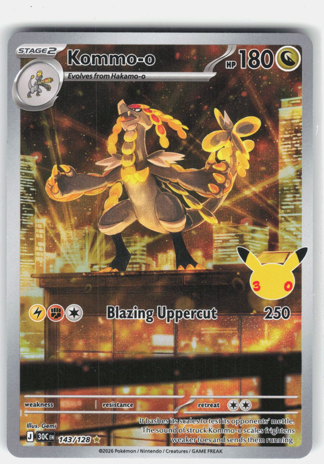 Kommo-o Holo Illustration Rare ME: 30th Celebration 143/128 NM